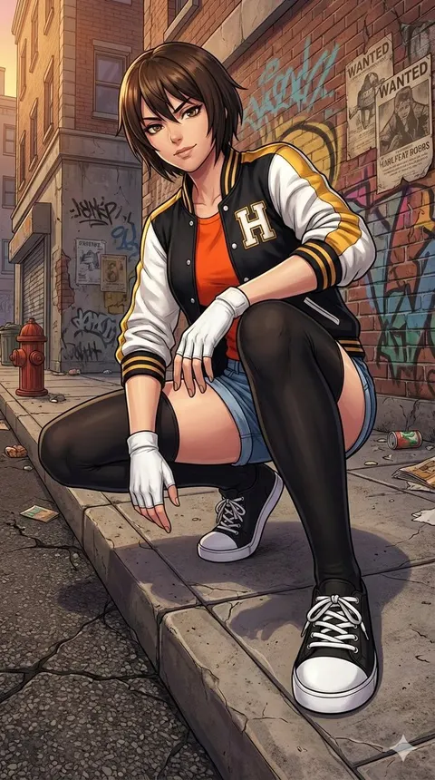 街头女性插画构图与风格提示