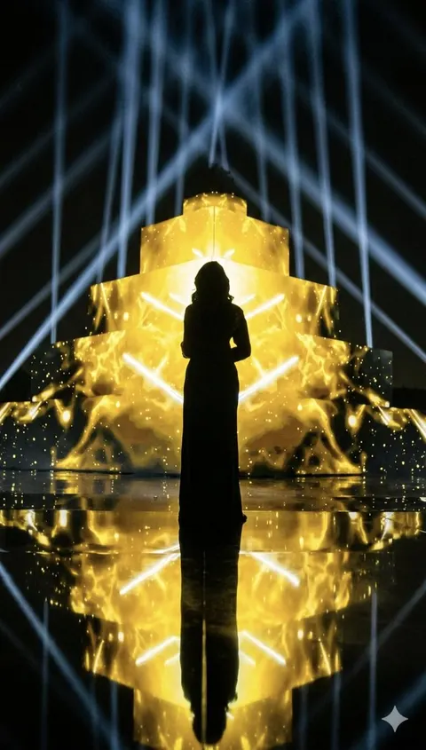 Dramatic Silhouette on Golden Pyramid Stage
