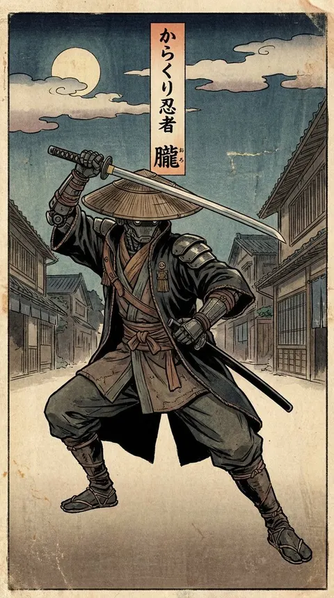 江户风忍者浮世绘角色