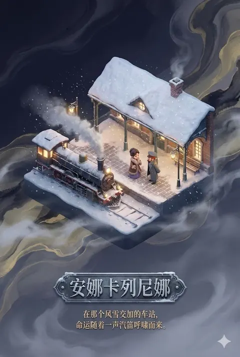 水墨国风安娜·卡列尼娜车站海报
