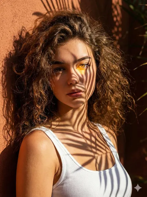 High-Contrast Palm Shadow Portrait