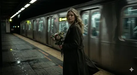 Cinematic Night Scene on Subway Platform