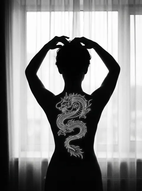 发光龙纹女性剪影艺术照