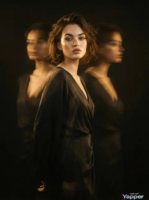 Cinematic Fashion Portrait with Motion Blur Ghost Figures