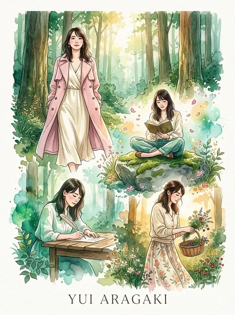 Whimsical Japanese Watercolor Portrait