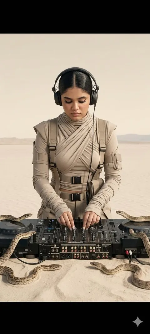 Surreal Desert DJ with Snakes