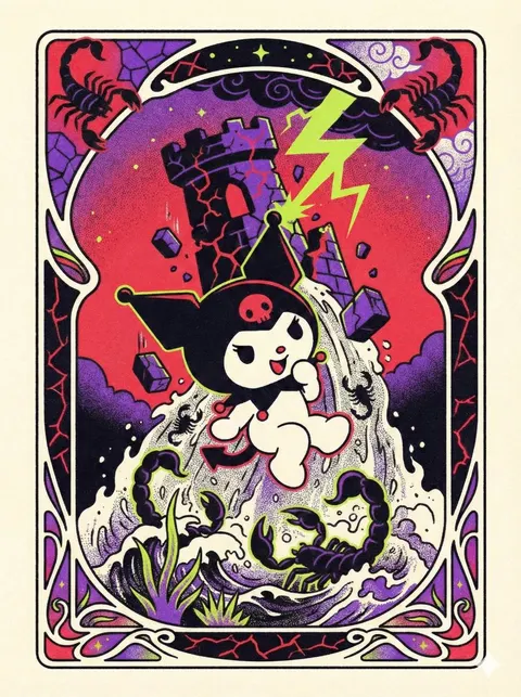 三丽鸥塔罗牌仿 Risograph 图