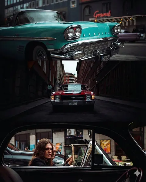 Triptych Collage of Vintage American Cars