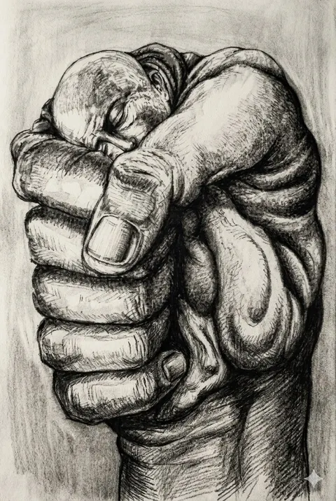 Surreal Charcoal Fist Sketch
