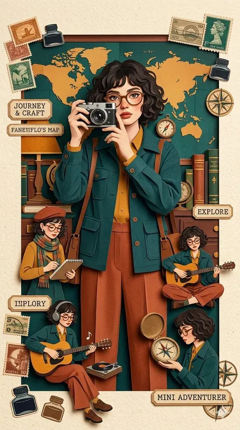 旅行纸艺插画概念
