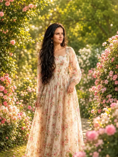Photorealistic Woman in Floral Garden
