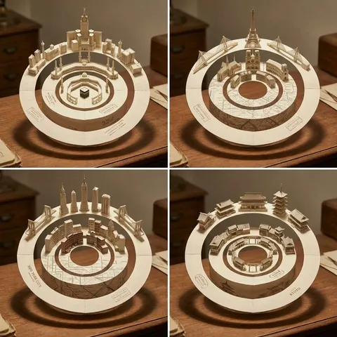 Concentric Papercraft City Installation