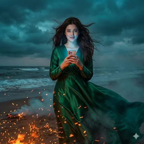 Stormy Beach Emerald Dress