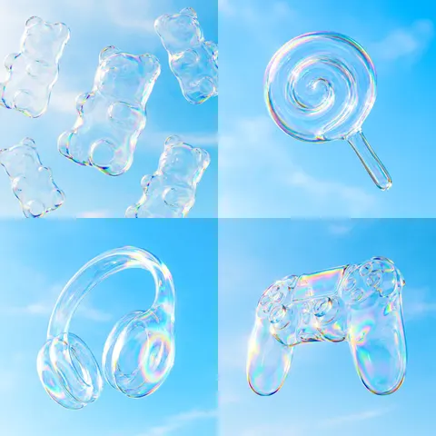 彩虹色肥皂泡材质物体生成