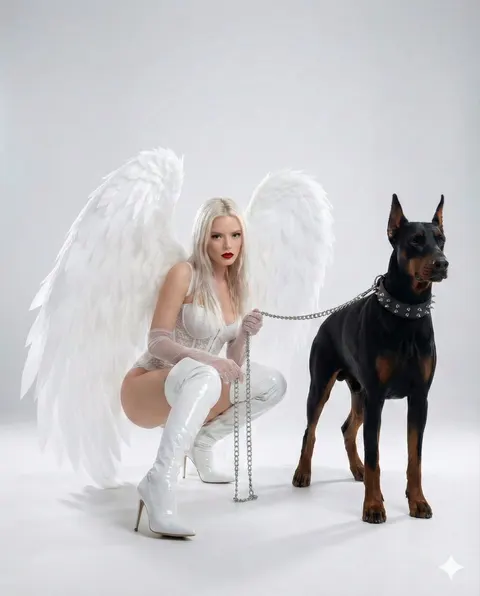 暗黑时尚大片：天使与杜宾犬