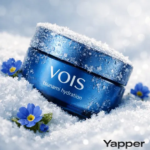 雪地中的护肤品产品微距摄影