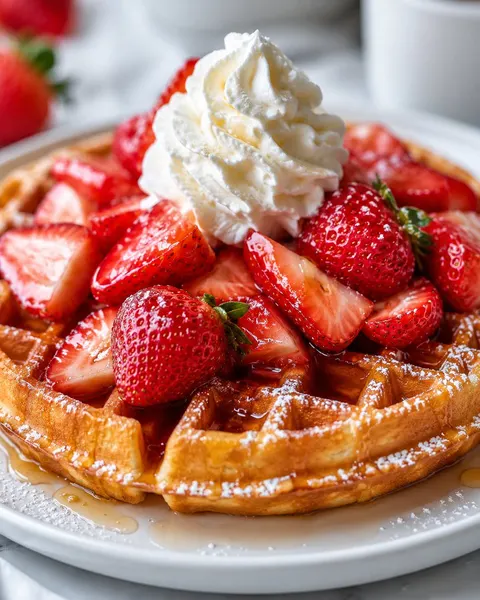 Appetizing Strawberry Waffle Photography