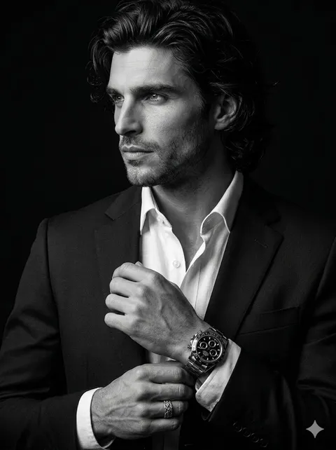 Cinematic Black-and-White Suit Portrait