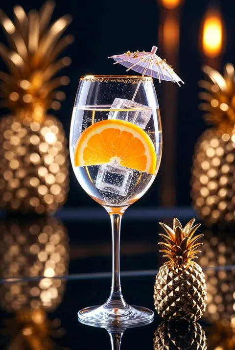 奢华金边鸡尾酒场景渲染