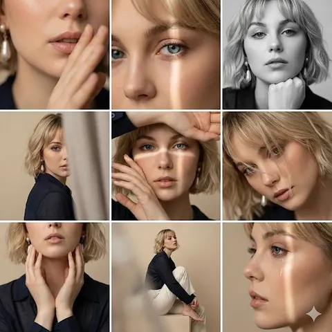 Editorial 3x3 Photo Grid of Intimate Portraits