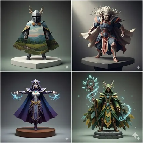 超精细折纸人偶雕塑摄影图