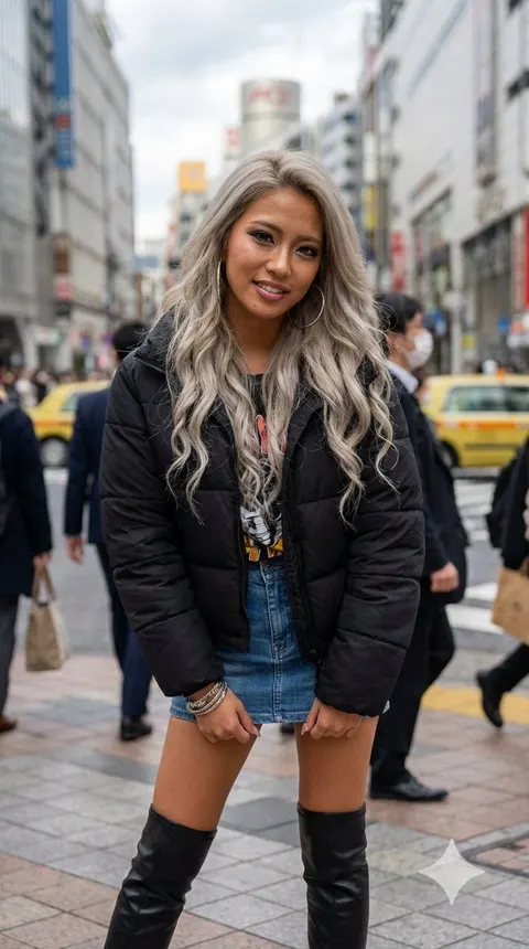 涩谷街头平成辣妹风格竖版肖像
