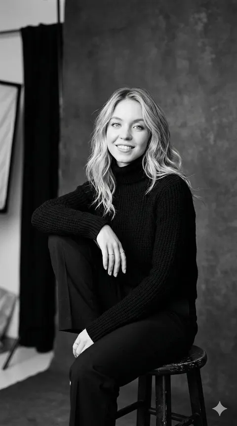 Sydney Sweeney B&W Studio Portrait