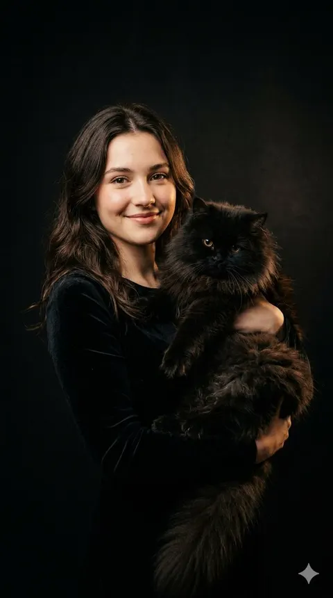 电影感少女与黑猫肖像