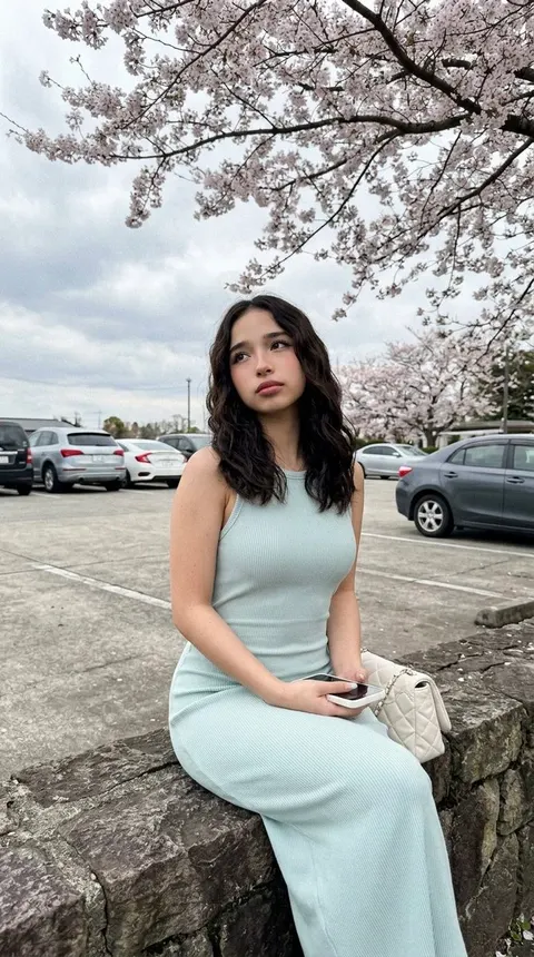 Cherry Blossom Parking Lot Portrait Prompt