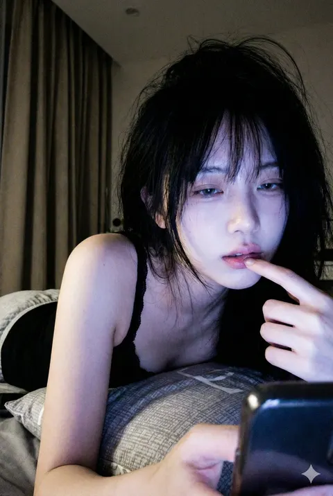 暗光卧室屏幕反光手机自拍