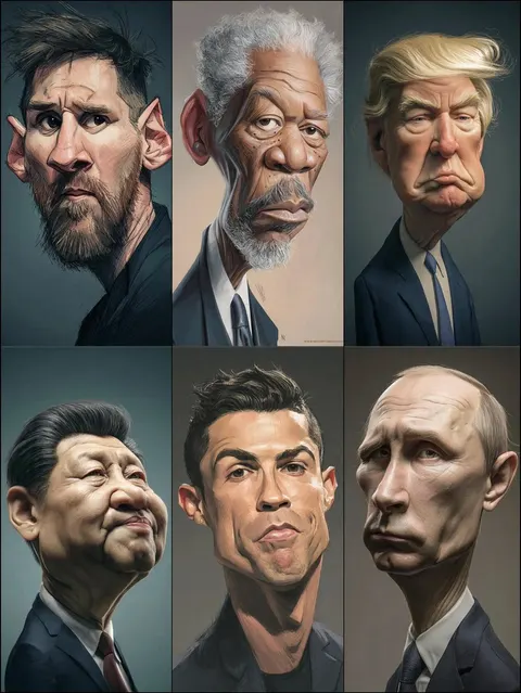超写实 caricature 老年男性肖像