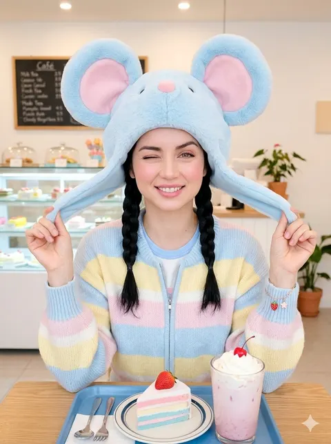 可爱咖啡馆对镜自拍肖像