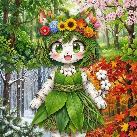 四季森林植物人偶拼贴