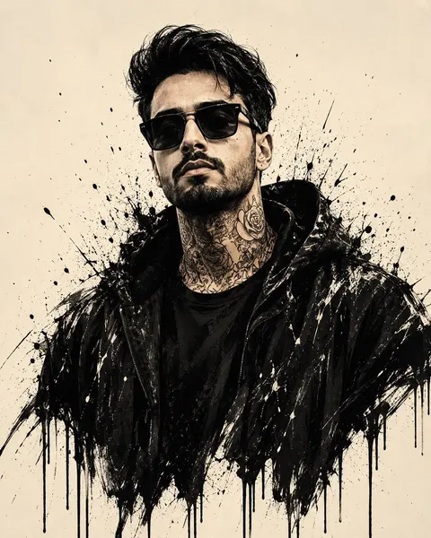 Black Ink-Splash Graffiti Stylized Portrait