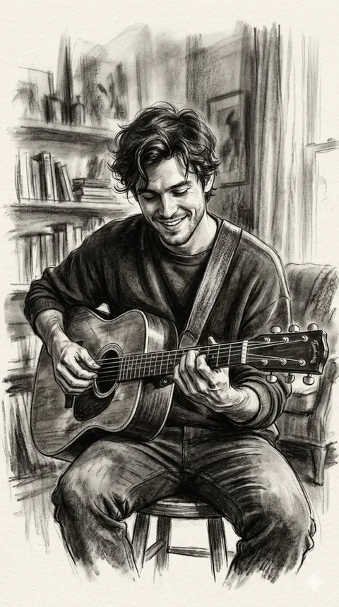 Charcoal Portrait of Guitarist