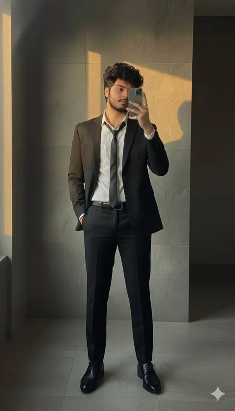 正装对镜自拍：面部参考写实