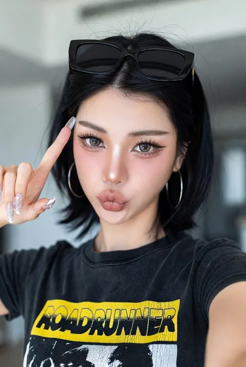 韩系网红对镜自拍肖像提示词