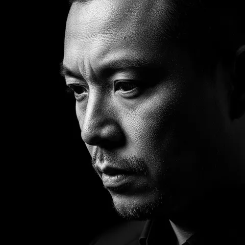 高对比度黑白木刻人像