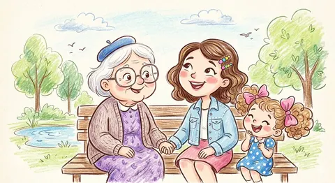 蜡笔铅笔风家庭插画