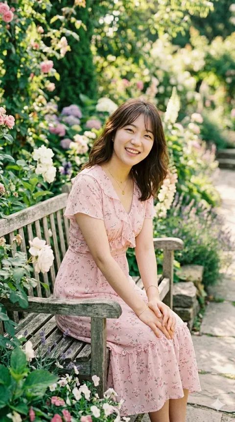 阳光花园中的东方女性肖像