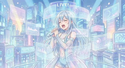 科幻风动漫女歌手插画