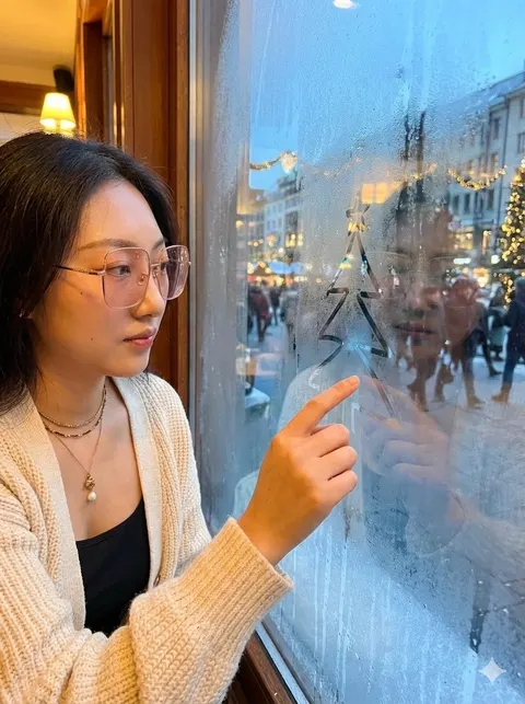 窗雾手绘圣诞肖像
