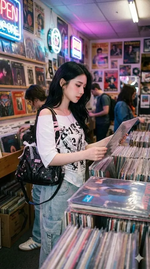 复古唱片店的 Y2K 街头穿搭