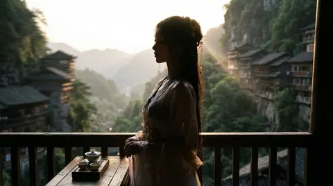 古风汉服山水意境图