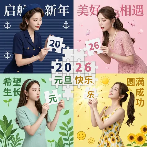 New Year's Day Special: Four-Panel Puzzle for 2026 Blessing