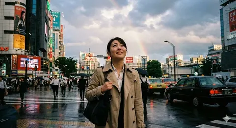 雨中东京女子的感性瞬间