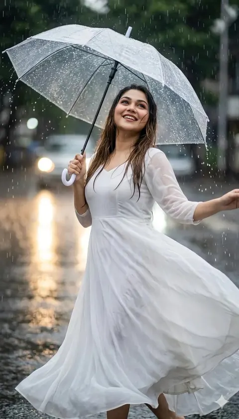 雨中优雅起舞女性肖像
