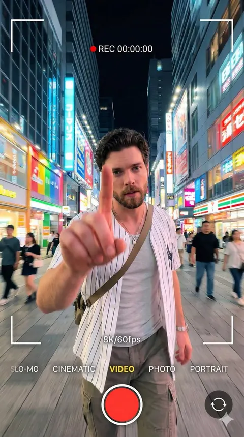 霓虹夜景电影感人像带录像界面