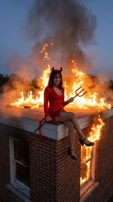 黄昏燃烧屋顶上的电影感恶魔装束