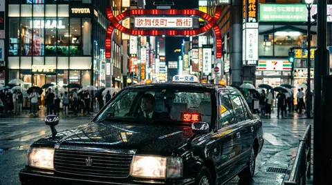 雨夜歌舞伎町电影感出租车